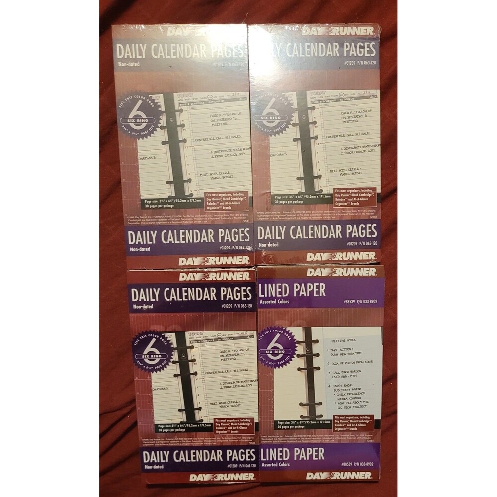 Day Runner 3 Daily Calendar Pages & Bonus Lined Paper